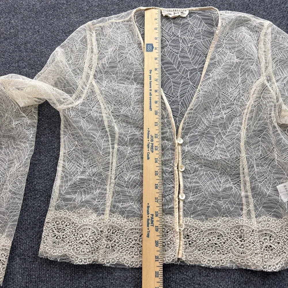 Nigel Preston for Free People Cardigan Womens L Cream Sheer Lace Leaf Boho